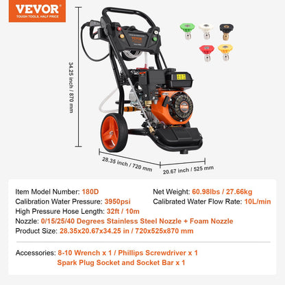 VEVOR Gas Pressure Washer, 3950 PSI 10L/min, 2.6 GPM Gas Powered by Lemon Thalassa