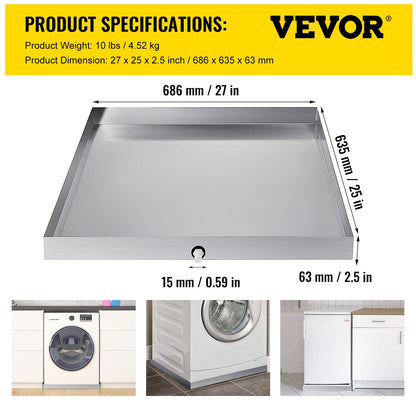 VEVOR 27 x 25 x 2.5 Inch Washing Machine Pan 304 Stainless Steel by Lemon Thalassa
