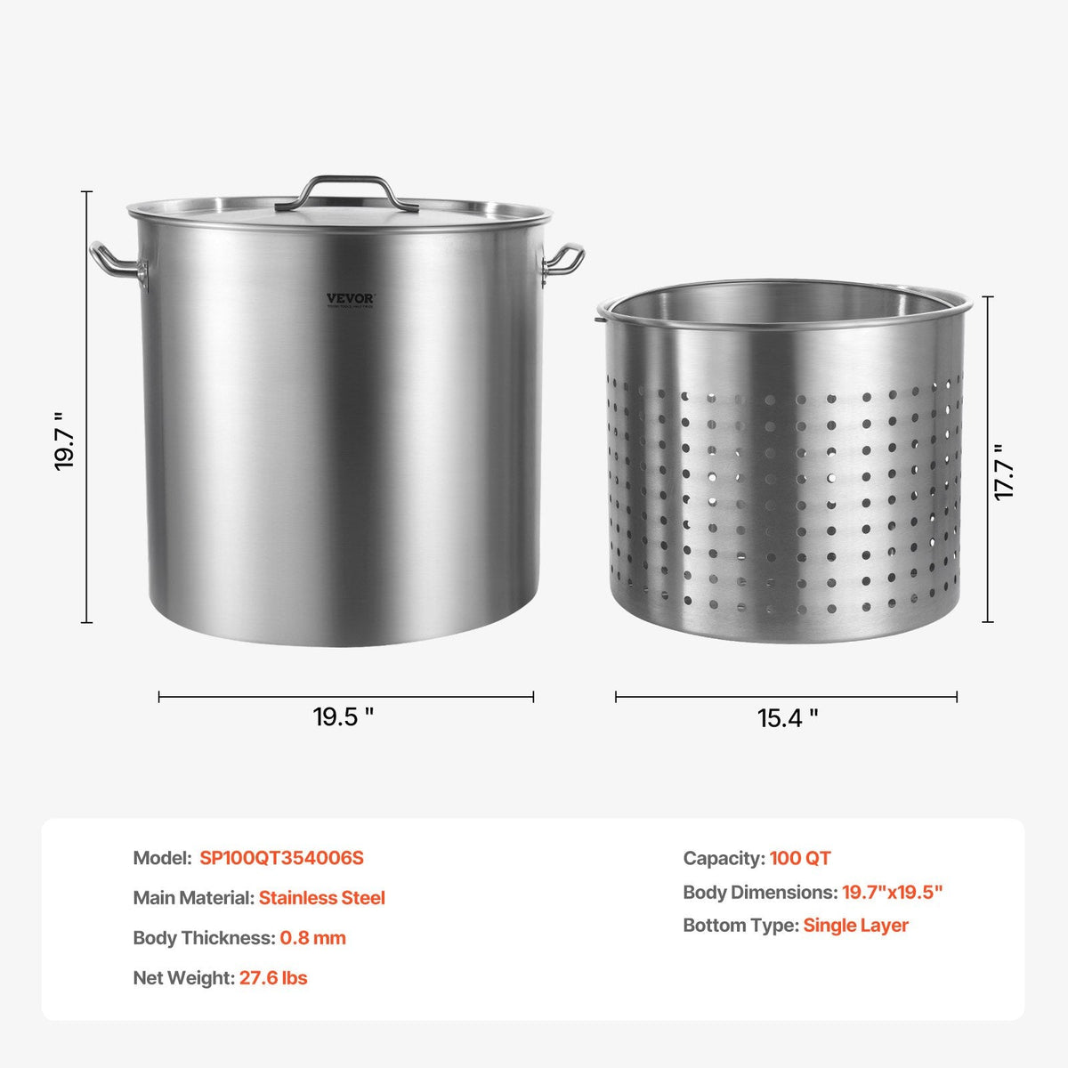 VEVOR Stainless Steel Stockpot, 100 Quart Large Cooking Pots, Cookware by Lemon Thalassa