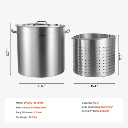 VEVOR Stainless Steel Stockpot, 100 Quart Large Cooking Pots, Cookware by Lemon Thalassa