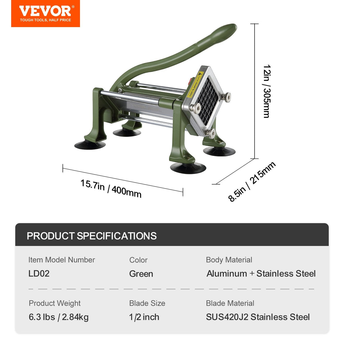 VEVOR French Fry Cutter, Potato Slicer with 1/2-Inch Stainless Steel by Lemon Thalassa