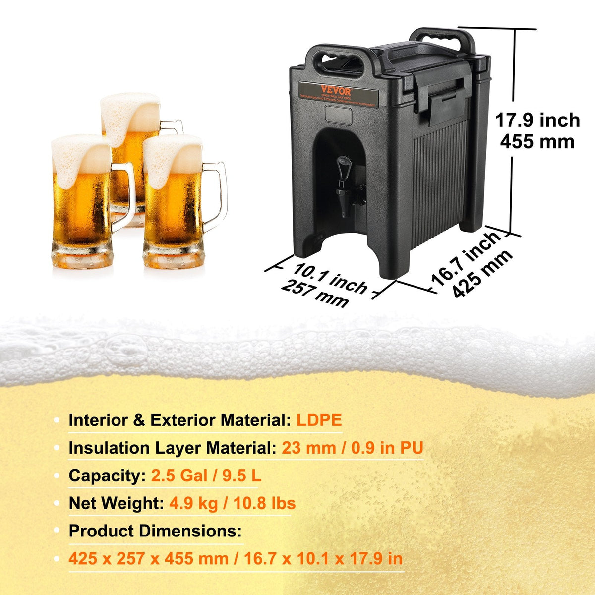 VEVOR Insulated Beverage Dispenser, 9.5 L, Food-grade LDPE Hot and by Lemon Thalassa