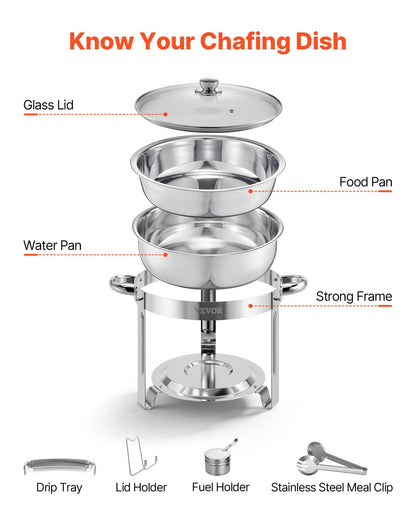 VEVOR Chafing Dish Buffet Set, 5 Qt 4 Pack, Stainless Steel Chafer by Lemon Thalassa