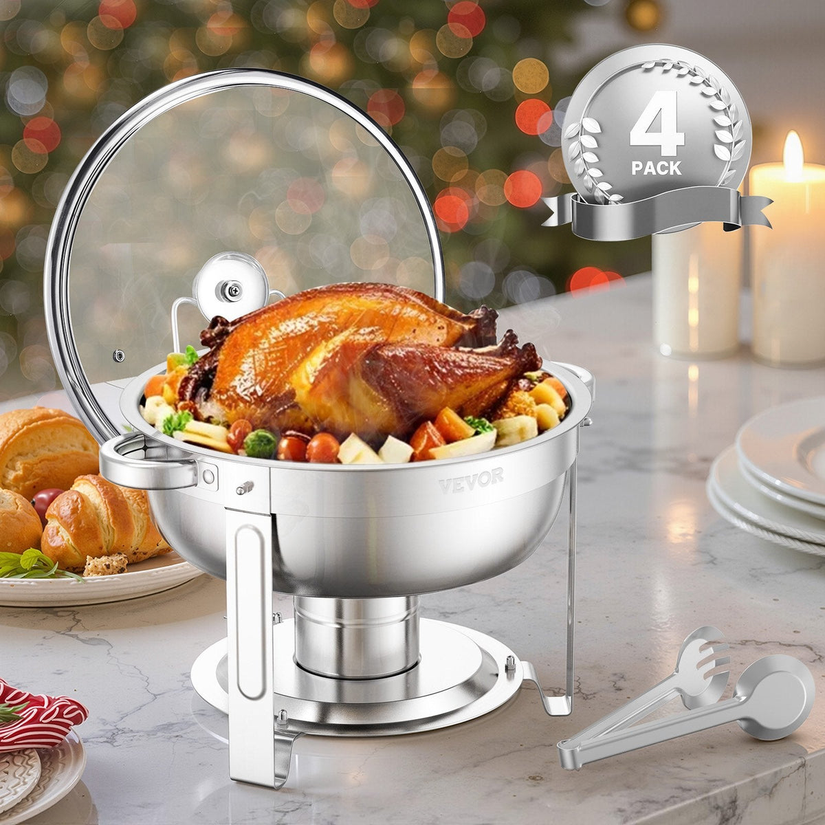 VEVOR Chafing Dish Buffet Set, 5 Qt 4 Pack, Stainless Steel Chafer by Lemon Thalassa