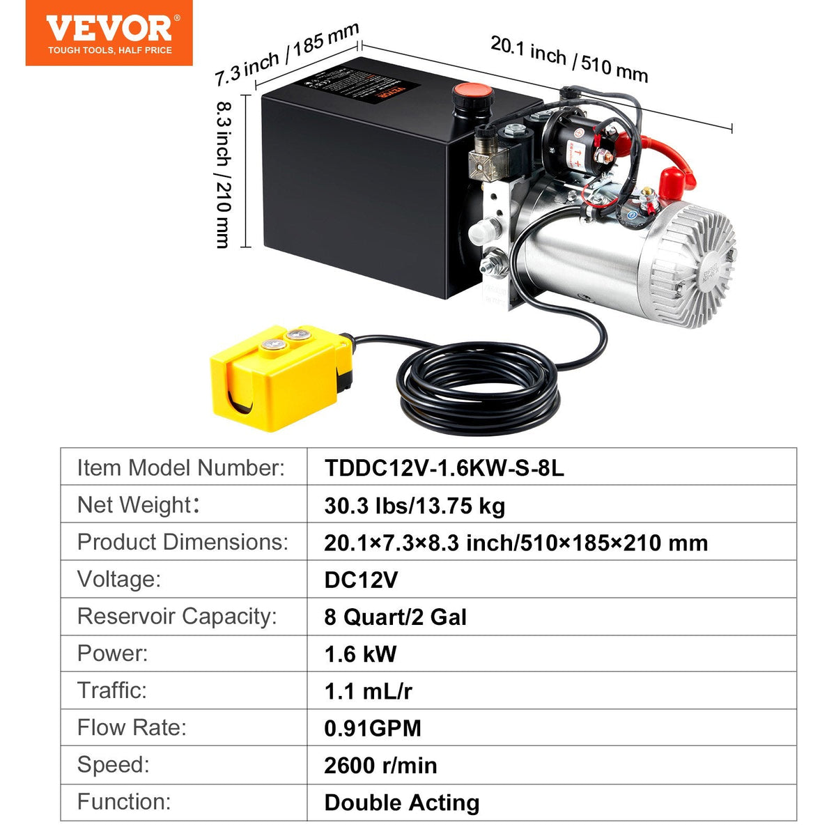 VEVOR Hydraulic Pump, 8 Quart Hydraulic Power Unit, Double Acting Dump by Lemon Thalassa