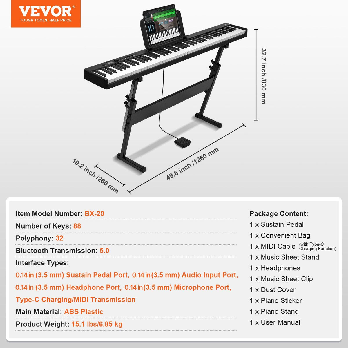 VEVOR 88 Key Folding Keyboard Piano, Bluetooth & MIDI, Portable by Lemon Thalassa