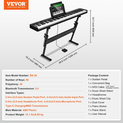 VEVOR 88 Key Folding Keyboard Piano, Bluetooth & MIDI, Portable by Lemon Thalassa