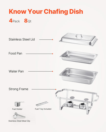 VEVOR Chafing Dish Buffet Set, 8 Qt 4 Pack, Stainless Steel Chafer by Lemon Thalassa