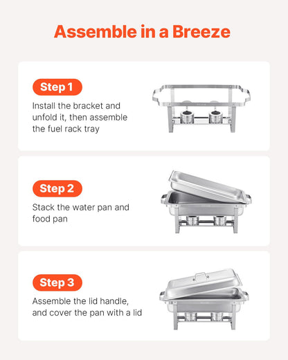 VEVOR Chafing Dish Buffet Set, 8 Qt 4 Pack, Stainless Steel Chafer by Lemon Thalassa