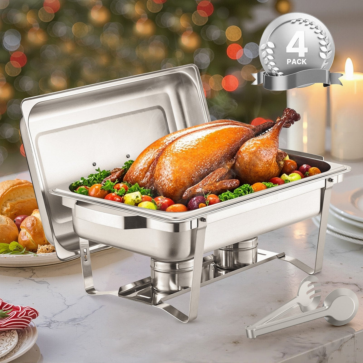VEVOR Chafing Dish Buffet Set, 8 Qt 4 Pack, Stainless Steel Chafer by Lemon Thalassa