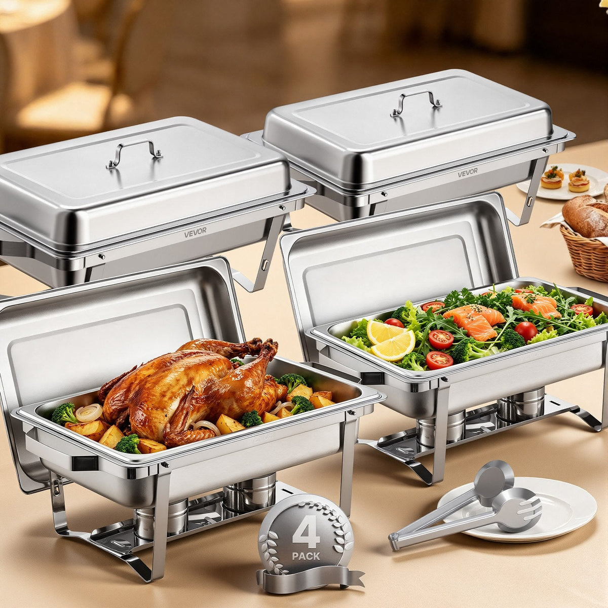 VEVOR Chafing Dish Buffet Set, 8 Qt 4 Pack, Stainless Steel Chafer by Lemon Thalassa