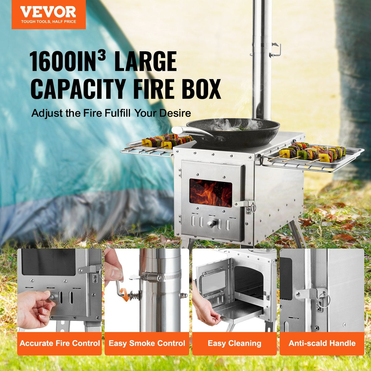 VEVOR Wood Stove, 218.44 cm, Stainless Steel Camping Tent Stove, by Lemon Thalassa