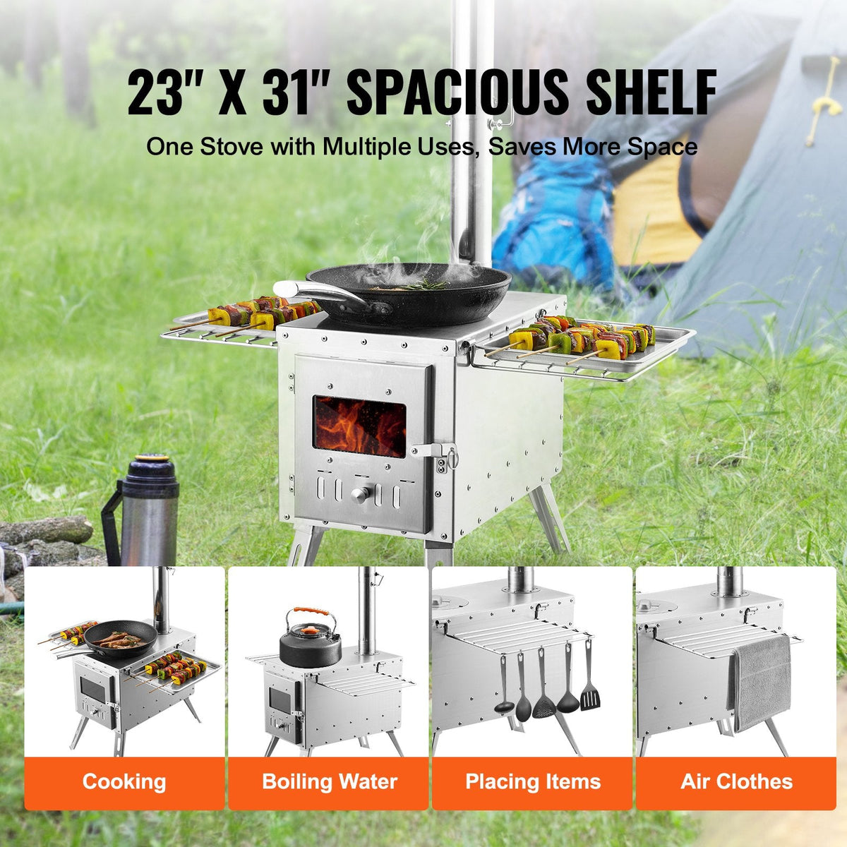 VEVOR Wood Stove, 218.44 cm, Stainless Steel Camping Tent Stove, by Lemon Thalassa