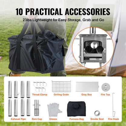 VEVOR Wood Stove, 218.44 cm, Stainless Steel Camping Tent Stove, by Lemon Thalassa