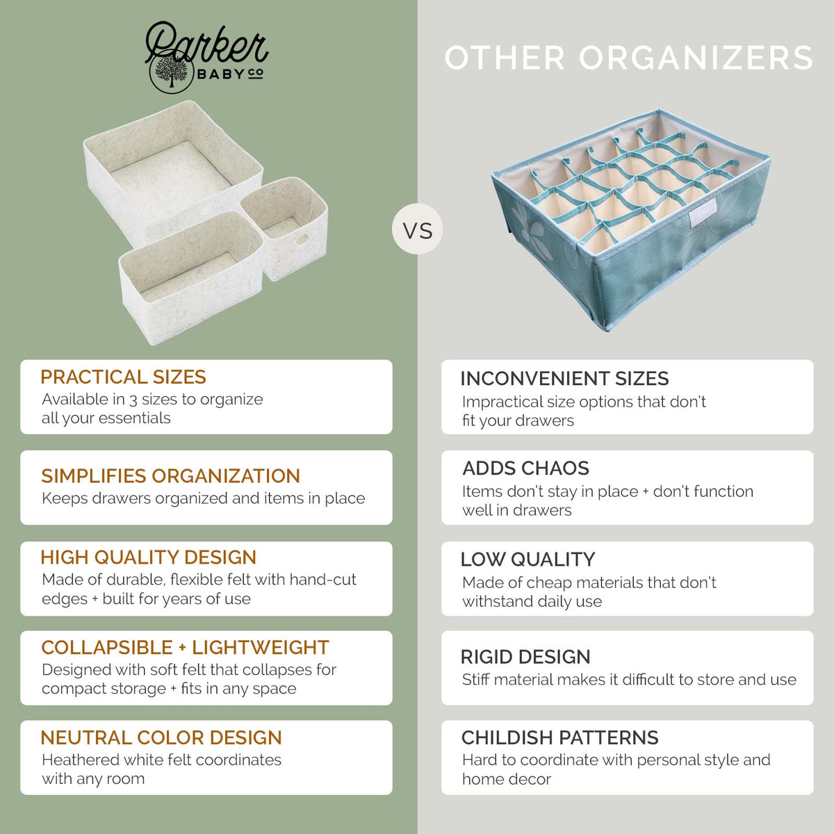 Felt Drawer Organizers by Parker Baby Co.