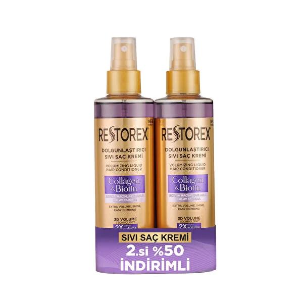 Restorex: Kolajen & Biotin Volumizing Hair Leave-In Conditioner - Thicker, Stronger & Shinier Hair - 2x 200ml Bottles by Beauty Care Bag