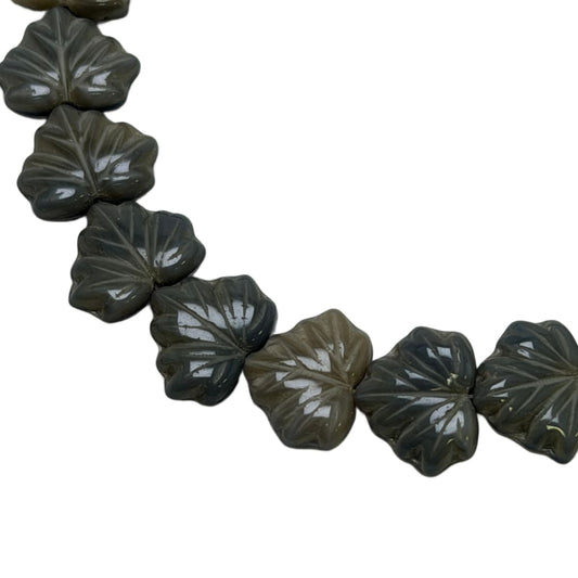 Czech Glass Leaf Beads 13x11mm Dark Green Gray - 20 Beads per Strand by Continental Bead Suppliers