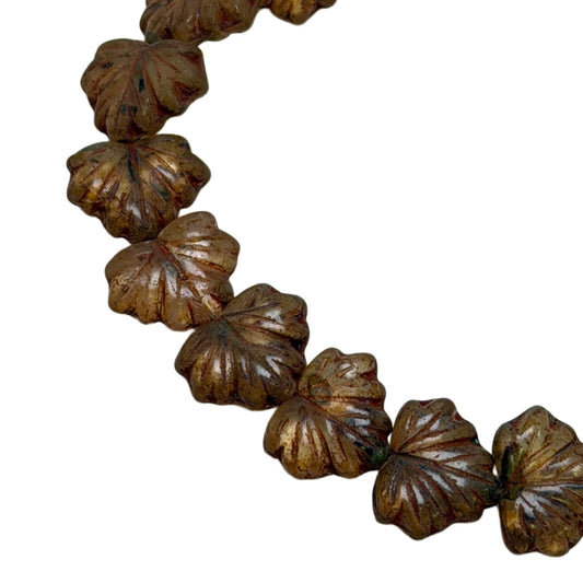 Czech Glass Bronze Leaf Beads 13x11mm - 20 Beads per Strand by Continental Bead Suppliers