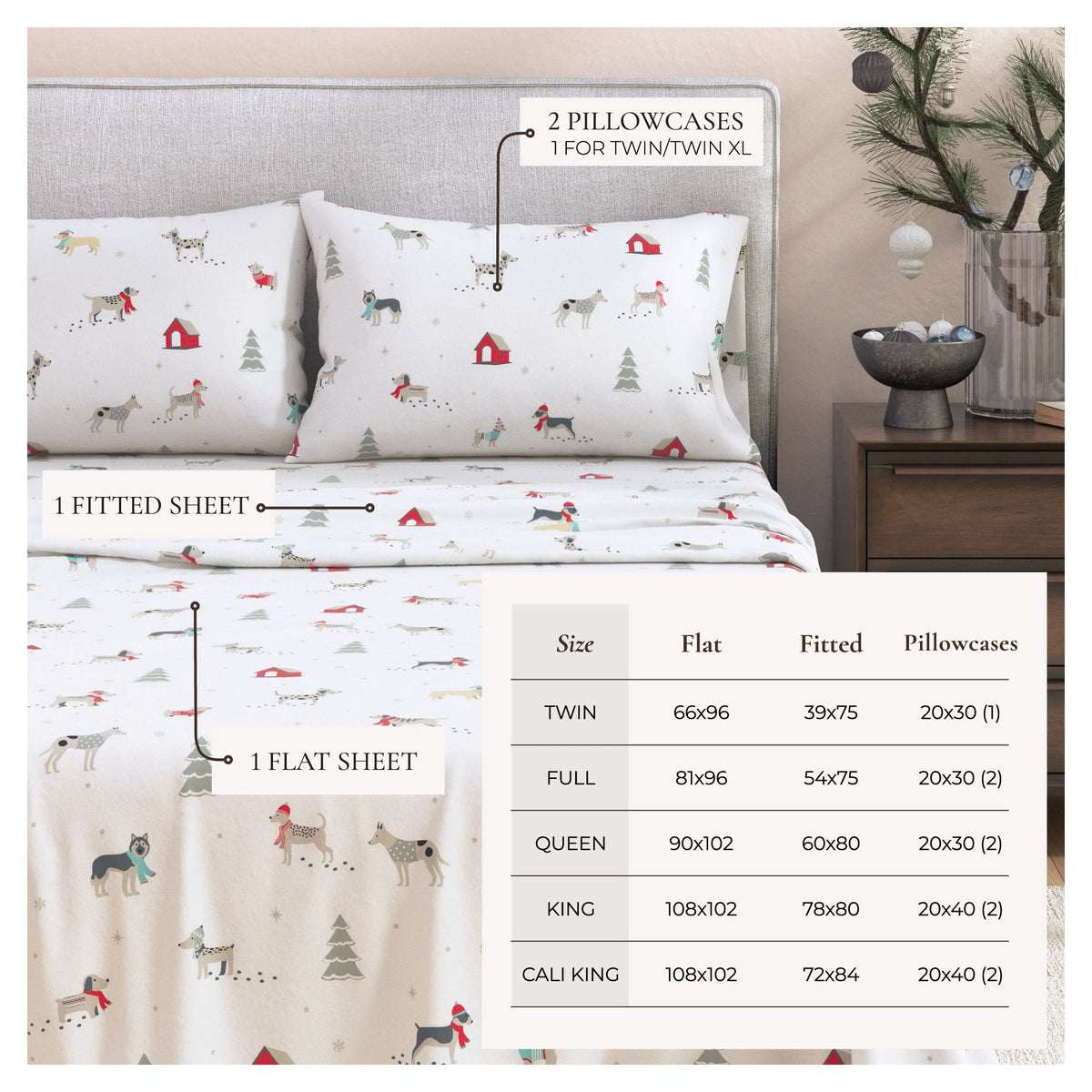 Turkish Cotton Christmas Flannel Sheet Set - Whittaker Collection by Great Bay Home