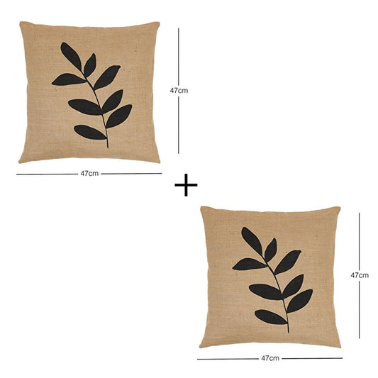 Ocean Home Jute Throw Pillow Cover Set - 2 Leaf Pattern 50x50cm - Natural Fiber, Boho, Rustic Decorative Cushion Covers by Beauty Care Bag