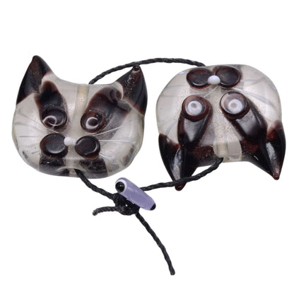 Lampwork Glass Cat Head Beads - Black White Brown Swirl Pattern 22mm - Set of 2 Handmade Art Glass Animal Beads by Continental Bead Suppliers