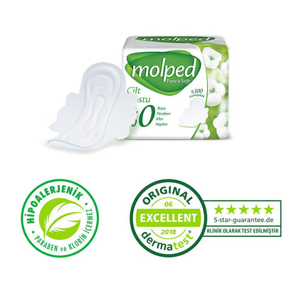 Molped Pure & Soft Organic Cotton Pads: Hypoallergenic, Chlorine & Paraben Free Sanitary Napkins for Sensitive Skin - 7 Count by Beauty Care Bag