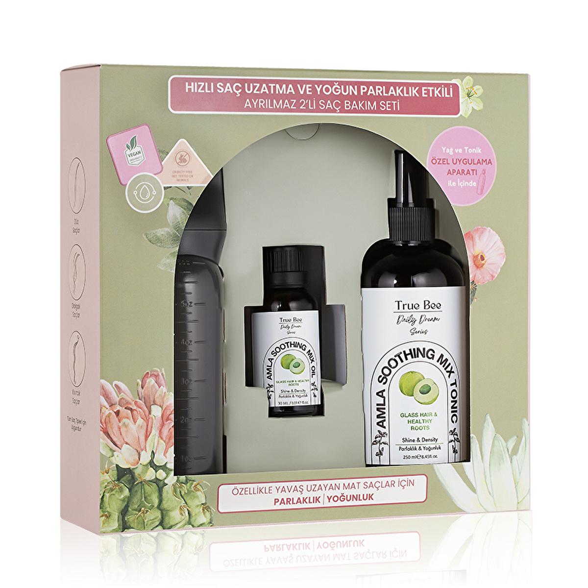 True Bee: Daily Dream Amla Hair Care Set - Strengthens, Shines & Soothes Dry Scalp - Natural Hair Oil & Tonic - Hair Strengthening Treatment by Beauty Care Bag
