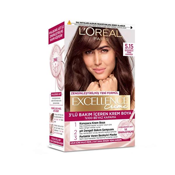 L'OrŽal Paris Excellence Creme Hair Color - Turkish Coffee 5.15 - 100% Gray Coverage, Long-Lasting, Hyaluronic Acid Enriched by Beauty Care Bag