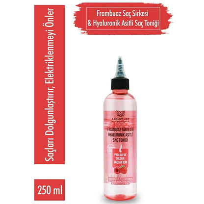 Ashley Joy Raspberry Hair Vinegar & Hyaluronic Acid Hair Tonic: Shine, Detangle & Hydrate - Natural Anti-Frizz, Moisturizing Hair Treatment (8.45 fl oz) by Beauty Care Bag