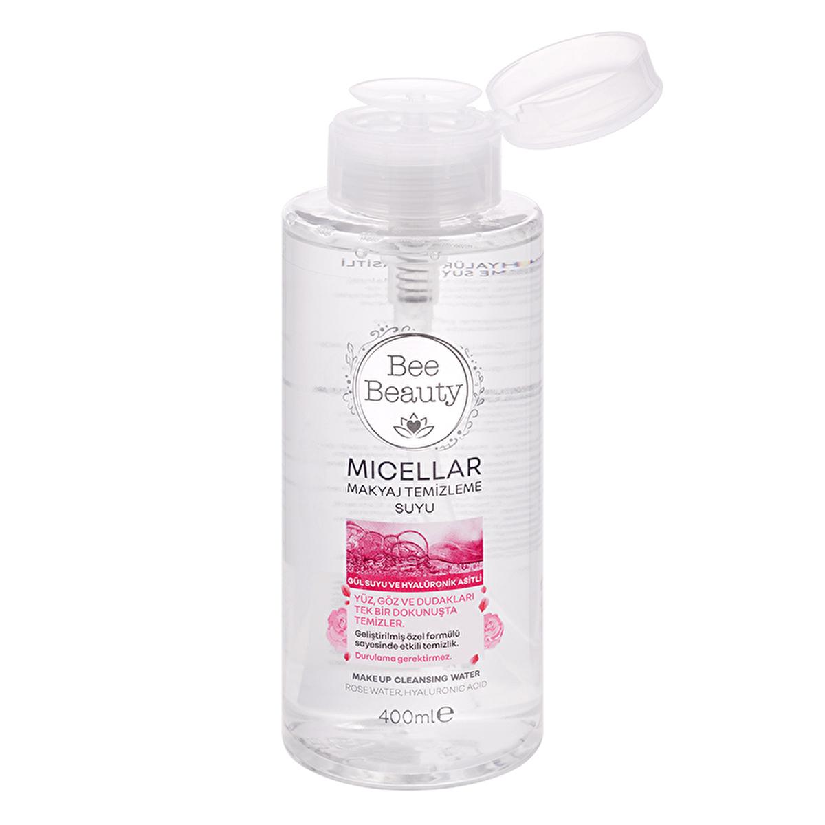 Bee Beauty Micellar Water - Rose & Hyaluronic Acid - Gentle Makeup Remover, Hydrating Face Cleanser, 400ml (13.53 fl oz) by Beauty Care Bag