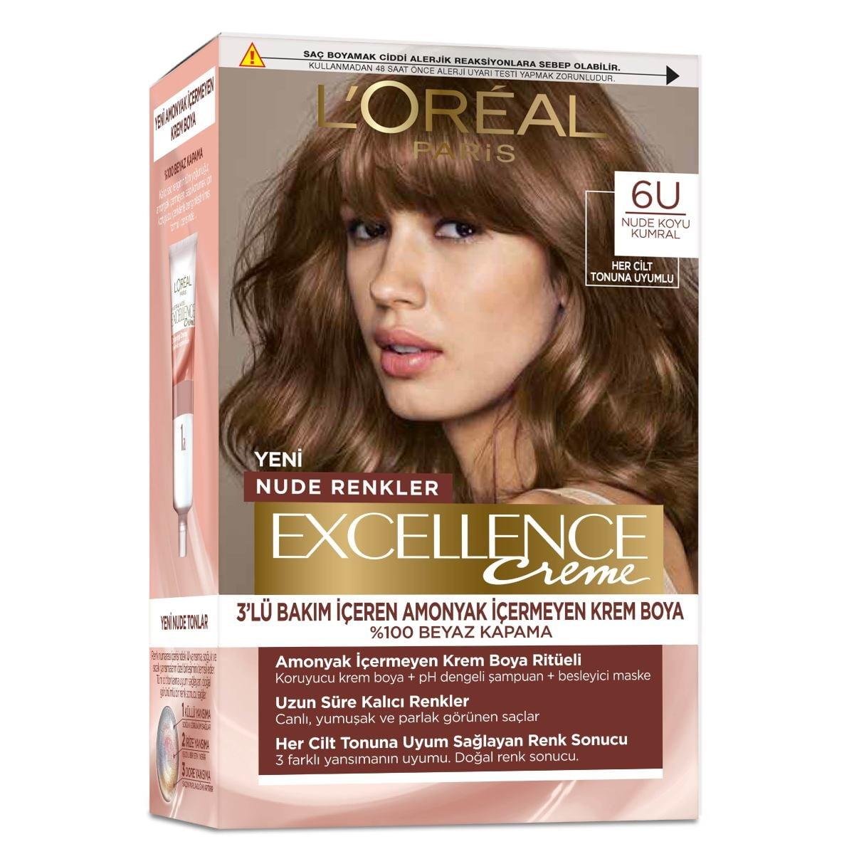 Loreal Paris Excellence Creme Nude Colors Hair Dye - 6U Nude Dark Auburn by Beauty Care Bag
