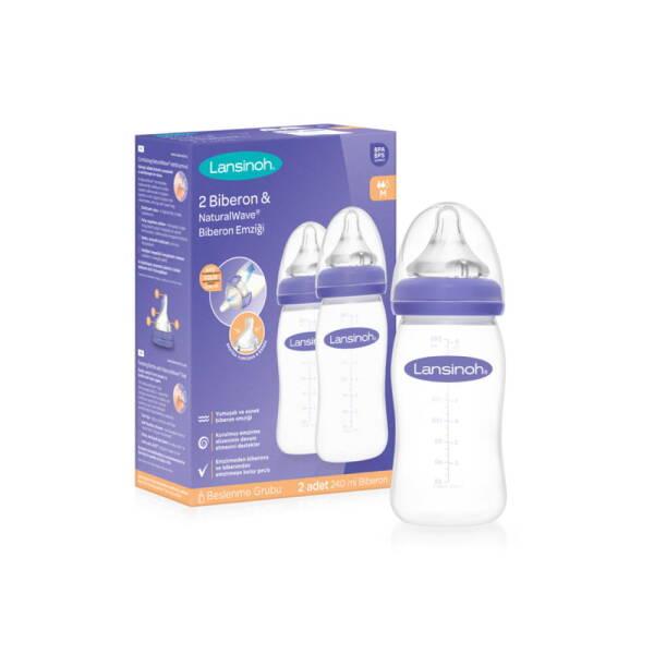 Lansinoh Natural Wave Baby Bottle - Anti-Colic, Silicone Nipple, 2x8.1oz - Ideal for New Parents by Beauty Care Bag