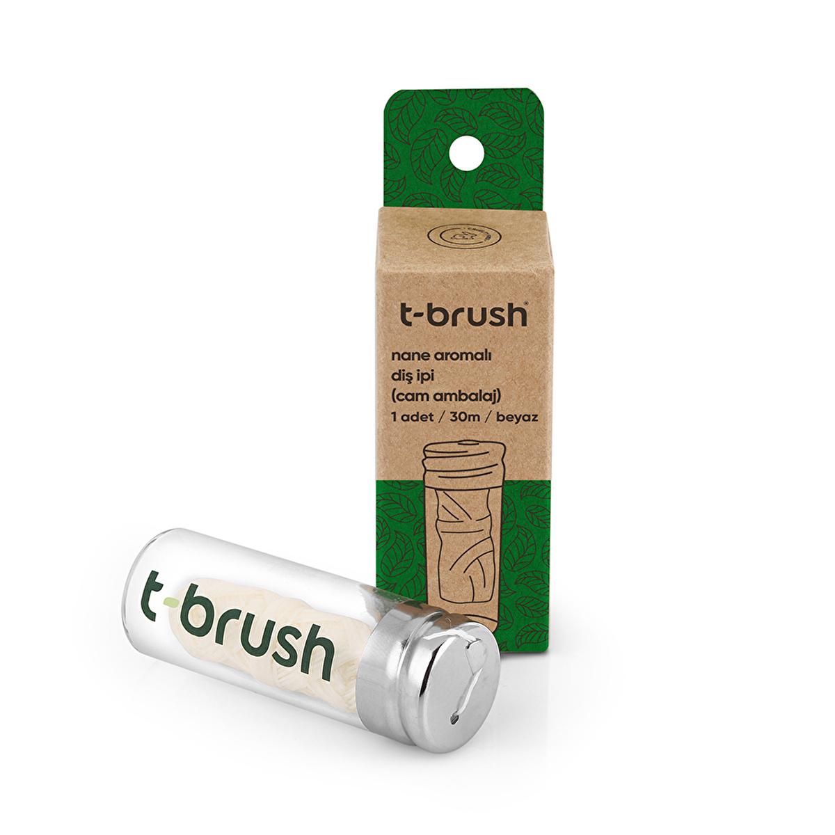 T-Brush Natural Mint Dental Floss: Vegan, Biodegradable, & Plastic-Free in Refillable Glass - Eco-Friendly, Sustainable Oral Care by Beauty Care Bag