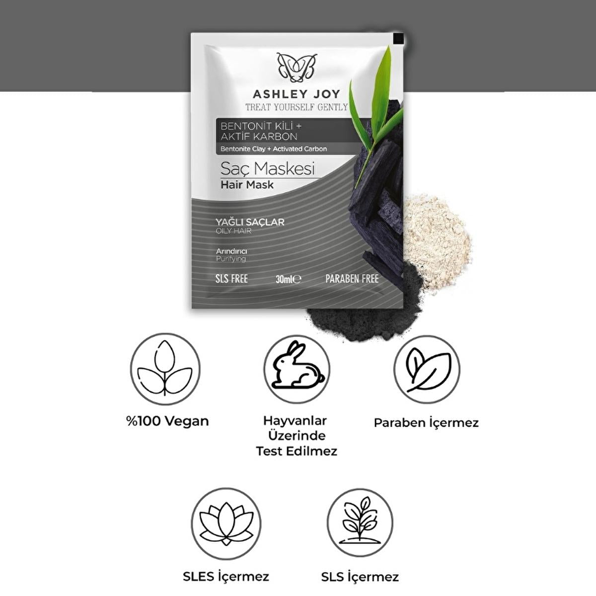 Ashley Joy Detox & Clarifying Hair Mask: Deep Cleanse, Remove Buildup, & Restore Shine - Active Carbon & Bentonite Clay (1.01 fl oz) by Beauty Care Bag