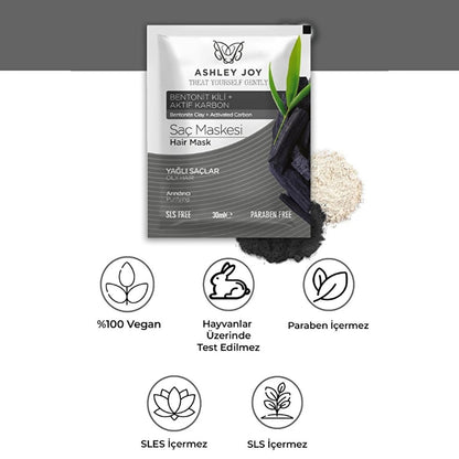 Ashley Joy Detox & Clarifying Hair Mask: Deep Cleanse, Remove Buildup, & Restore Shine - Active Carbon & Bentonite Clay (1.01 fl oz) by Beauty Care Bag