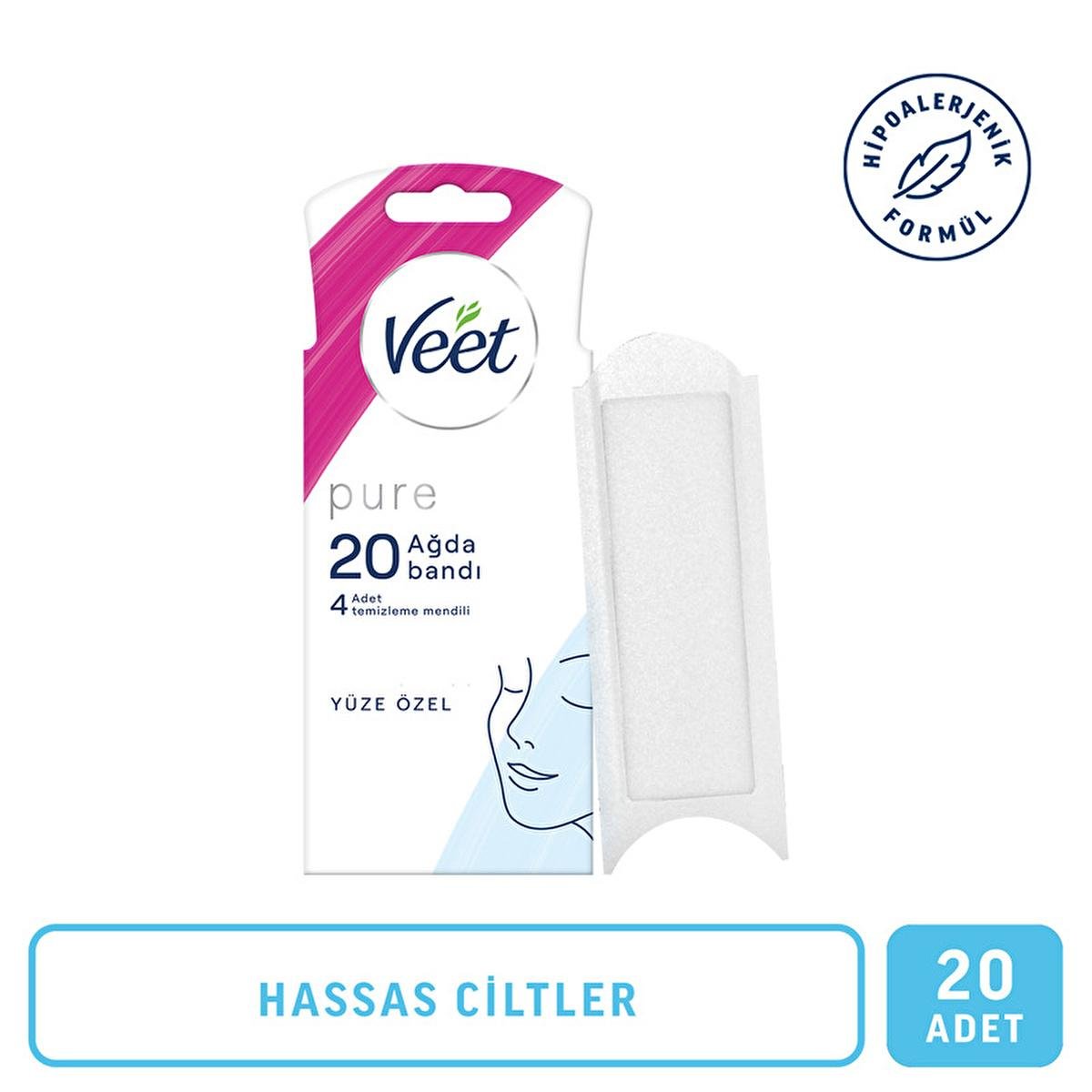 Veet Pure Facial Wax Strips for Sensitive Skin - Hypoallergenic Hair Removal for Face, Easy-Gelwax Technology, 20 Strips & 4 WipesSkin CareTorqelo.com