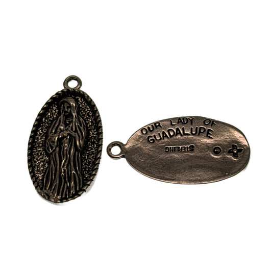 Sterling Silver Our Lady of Guadalupe Religious Charm - 26x13mm Sacred Medal Pendant Sold Individually by Continental Bead Suppliers