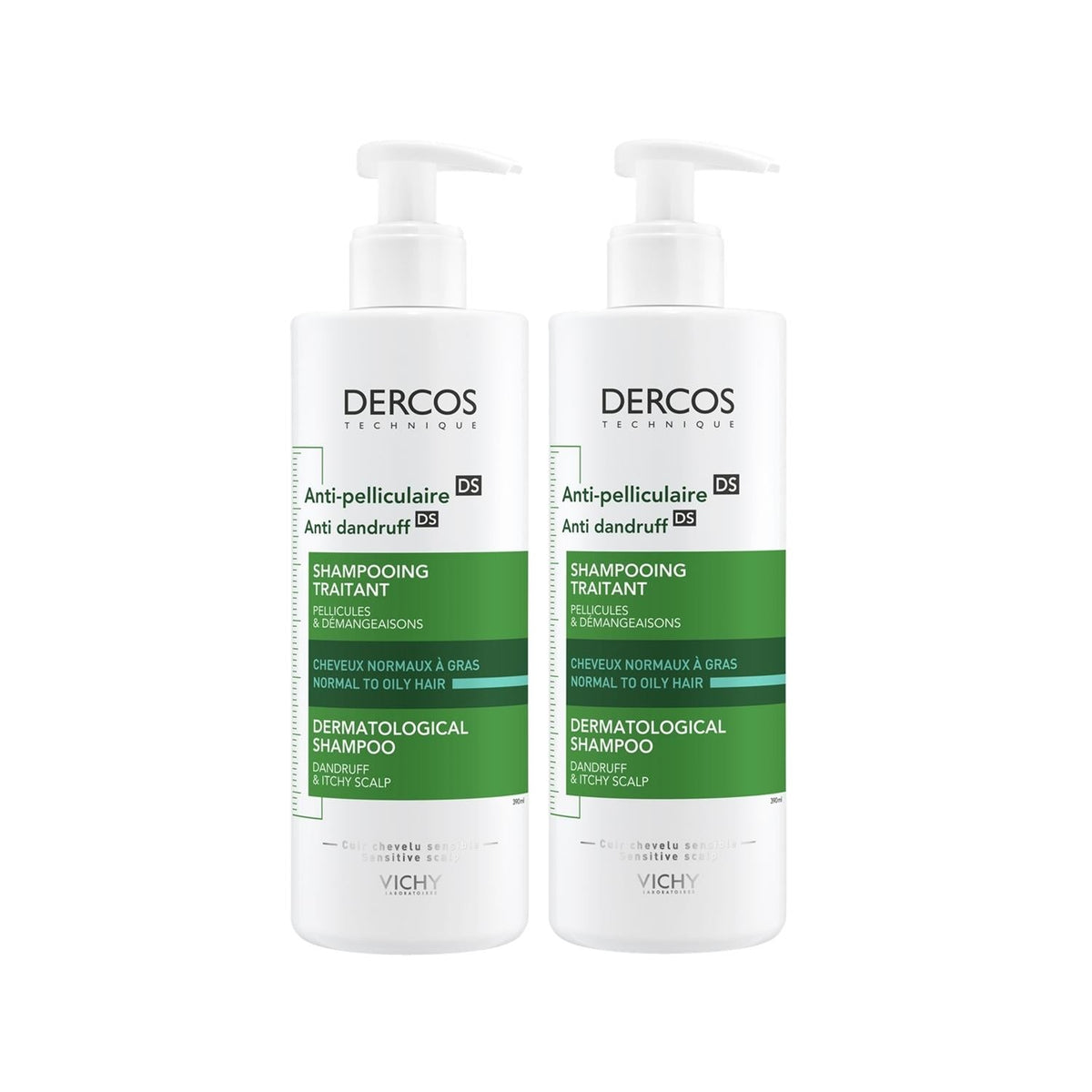 Vichy Dercos Anti-Dandruff Shampoo for Normal to Oily Hair - 2 x 390ml - Dermatologically TestedShampooTorqelo.com