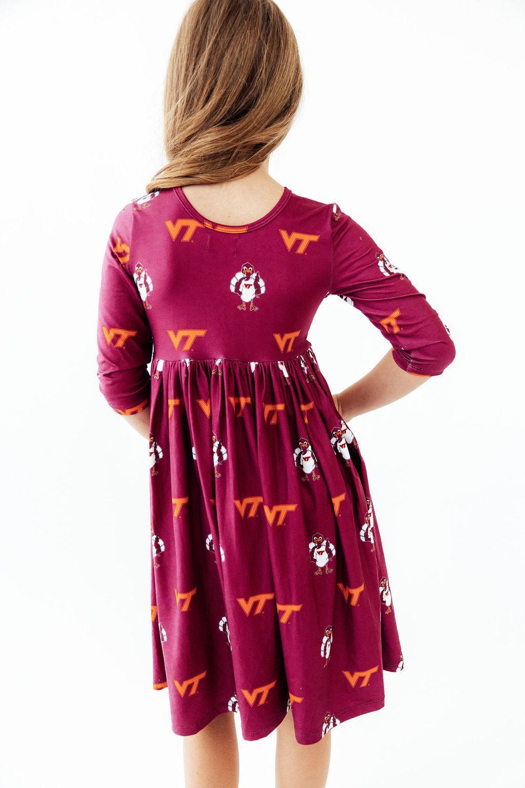 Virginia Tech Maroon Hokie 3/4 Sleeve Pocket Twirl DressTwirl Dress - 3/4 - PocketTorqelo.com
