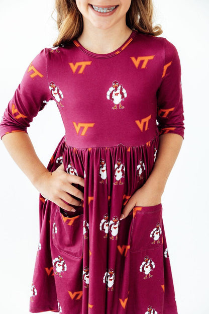 Virginia Tech Maroon Hokie 3/4 Sleeve Pocket Twirl DressTwirl Dress - 3/4 - PocketTorqelo.com