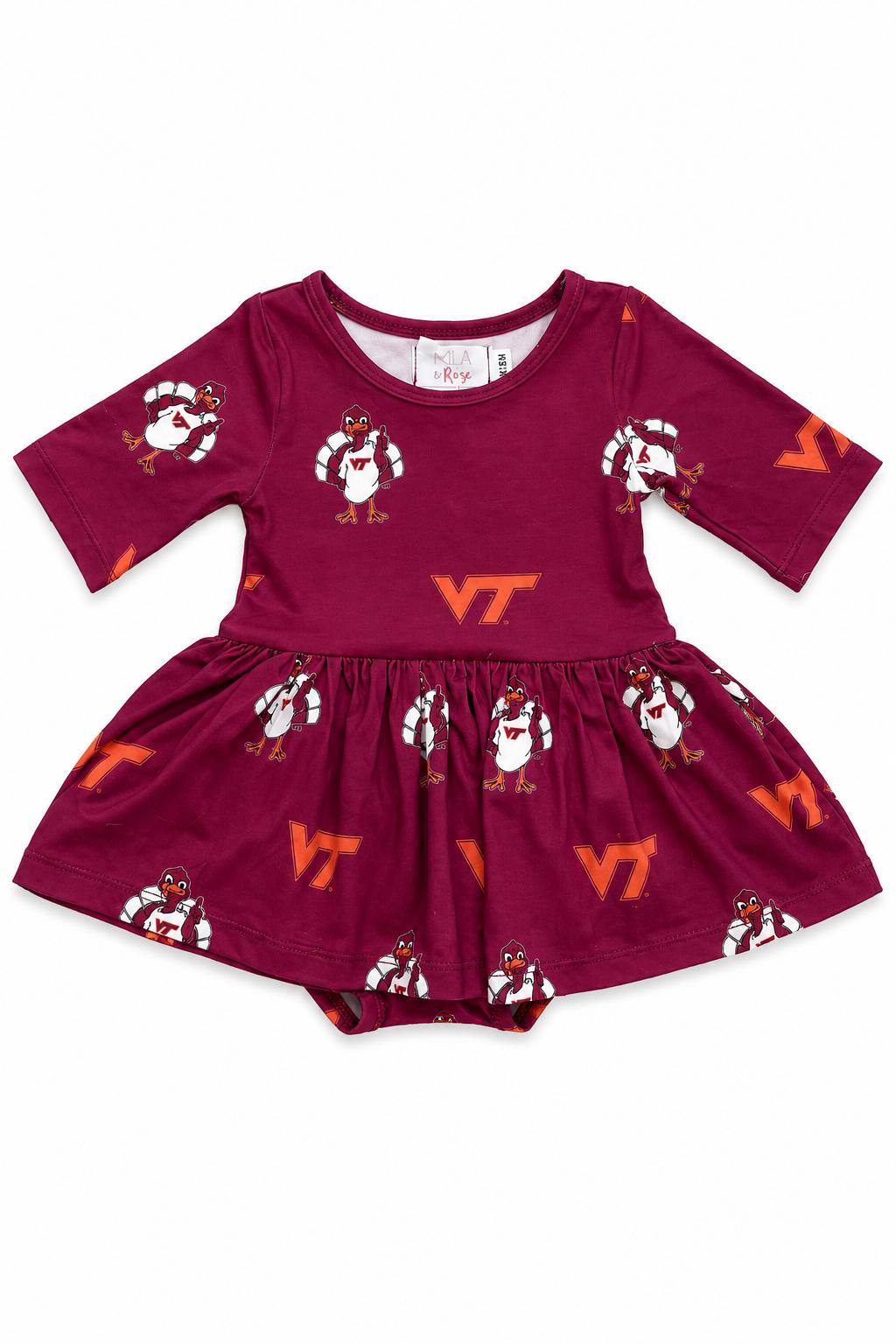 Virginia Tech Maroon Hokie 3/4 Sleeve Twirl BodysuitTwirl Bodysuit - 3/4 SleeveTorqelo.com