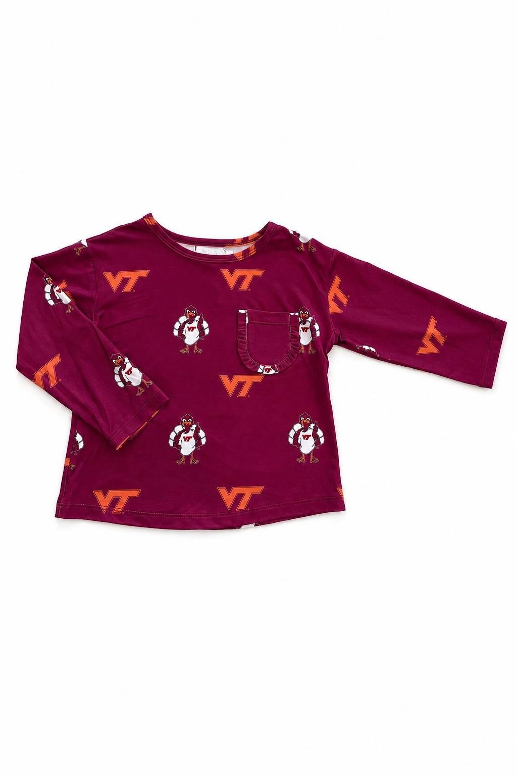Virginia Tech Maroon Hokie L/S Ruffle Pocket TeeRuffle Pocket Tee-L/STorqelo.com