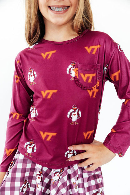 Virginia Tech Maroon Hokie L/S Ruffle Pocket TeeRuffle Pocket Tee-L/STorqelo.com