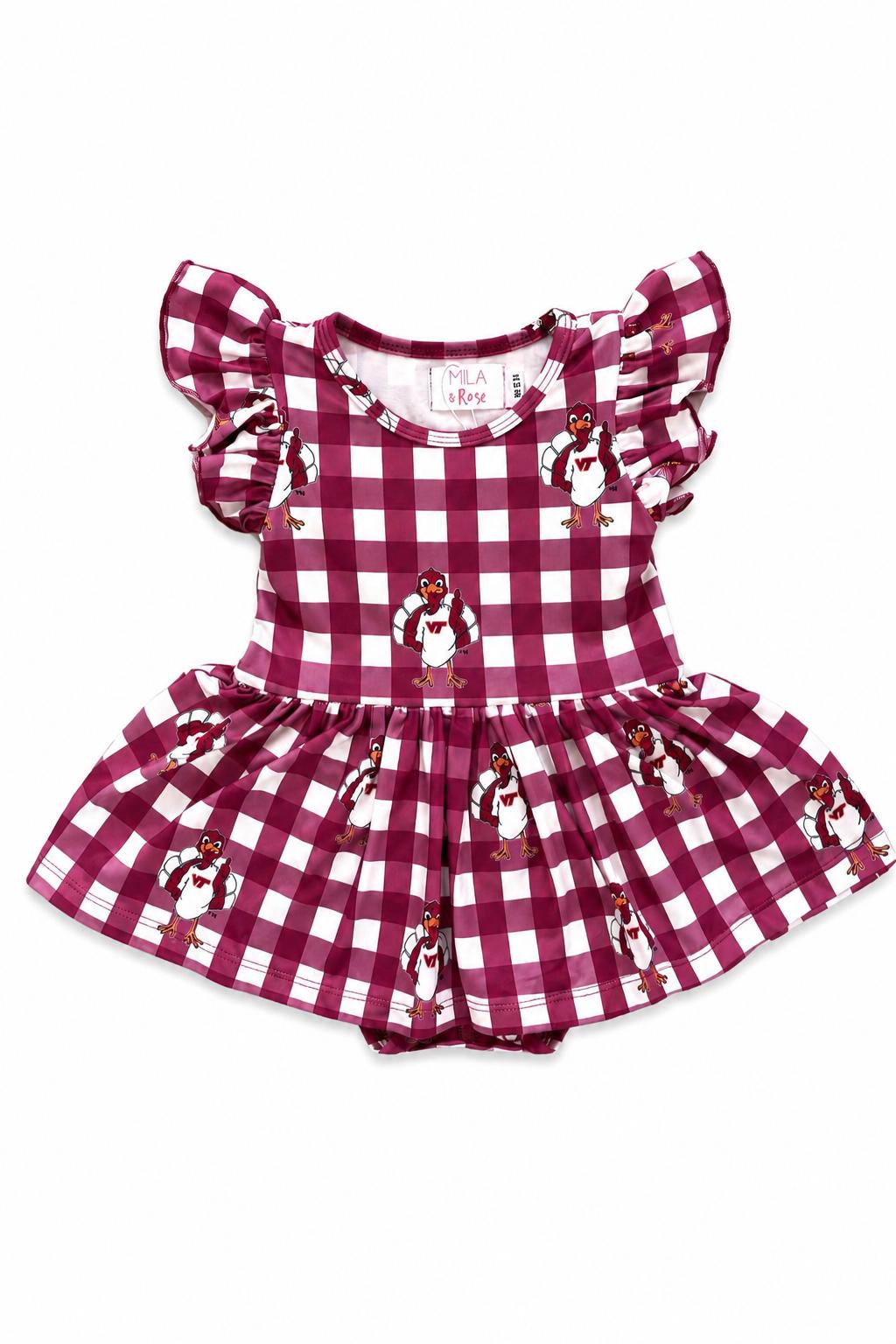 Virginia Tech Plaid Hokie S/S Flutter Twirl BodysuitTwirl Bodysuit - S/S FlutterTorqelo.com