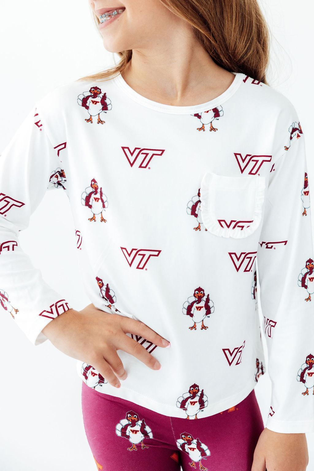 Virginia Tech White Hokie L/S Ruffle Pocket TeeRuffle Pocket Tee-L/STorqelo.com
