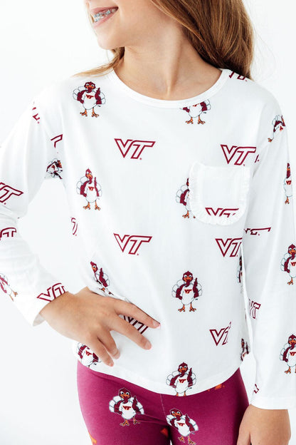 Virginia Tech White Hokie L/S Ruffle Pocket TeeRuffle Pocket Tee-L/STorqelo.com