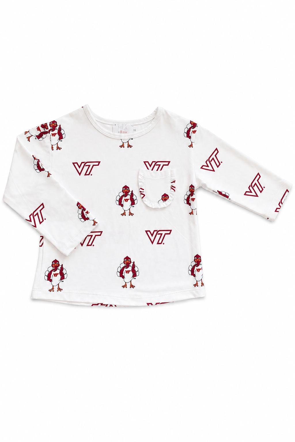 Virginia Tech White Hokie L/S Ruffle Pocket TeeRuffle Pocket Tee-L/STorqelo.com