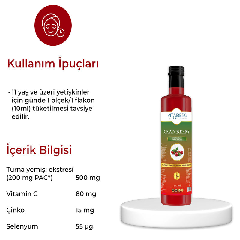 Vitaberg Cranberry Extract Liquid Supplement with Zinc 250ml by Beauty Care Bag