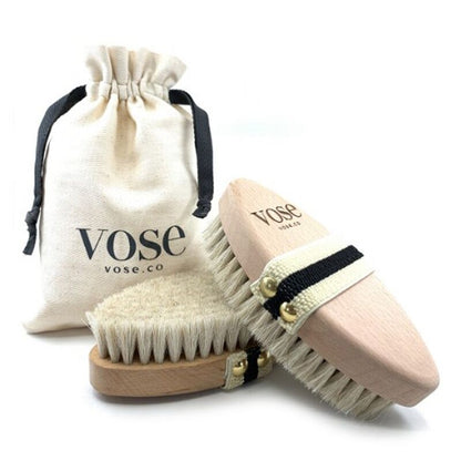 Vose Lotus Natural Horsehair Dry Body Brush for Smooth Skin by Beauty Care Bag