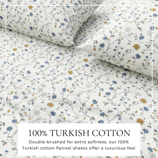 Turkish Cotton Flannel Sheet Set - Winter Floral Collection by Great Bay Home